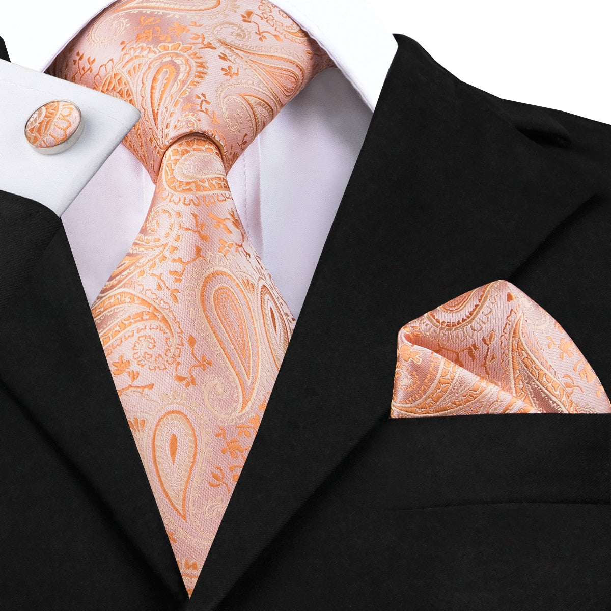 3 Piece Men's 8.5cm Tie Solid Orange Neck Ties Set Boutonniere Pocket Square Cufflink Gift Box for Wedding Party Suit Cravat The Clothing Company Sydney