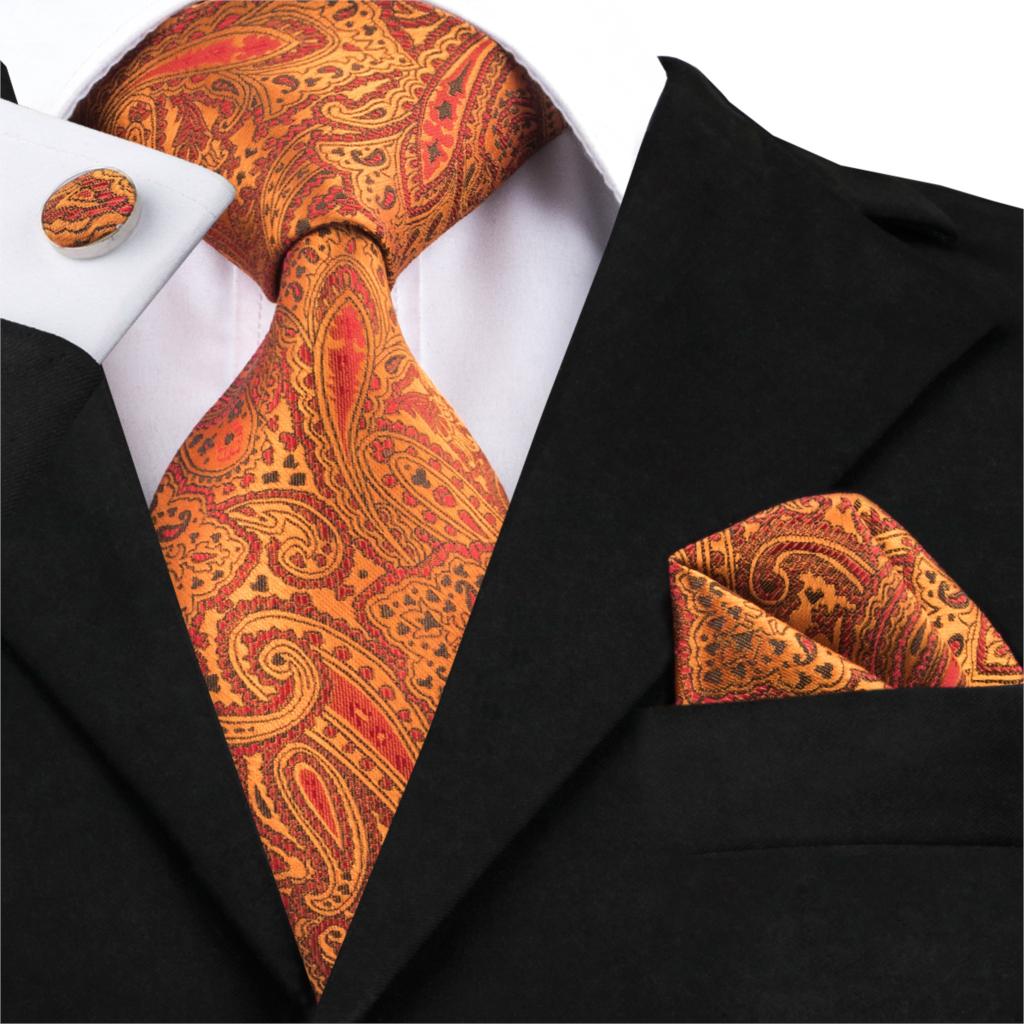 3 Piece Men's 8.5cm Tie Solid Orange Neck Ties Set Boutonniere Pocket Square Cufflink Gift Box for Wedding Party Suit Cravat The Clothing Company Sydney