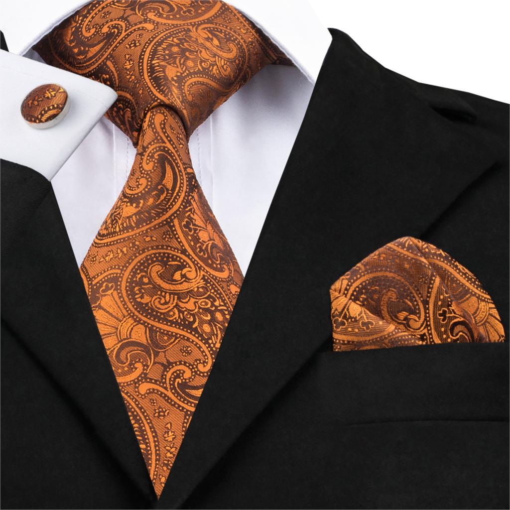 3 Piece Men's 8.5cm Tie Solid Orange Neck Ties Set Boutonniere Pocket Square Cufflink Gift Box for Wedding Party Suit Cravat The Clothing Company Sydney