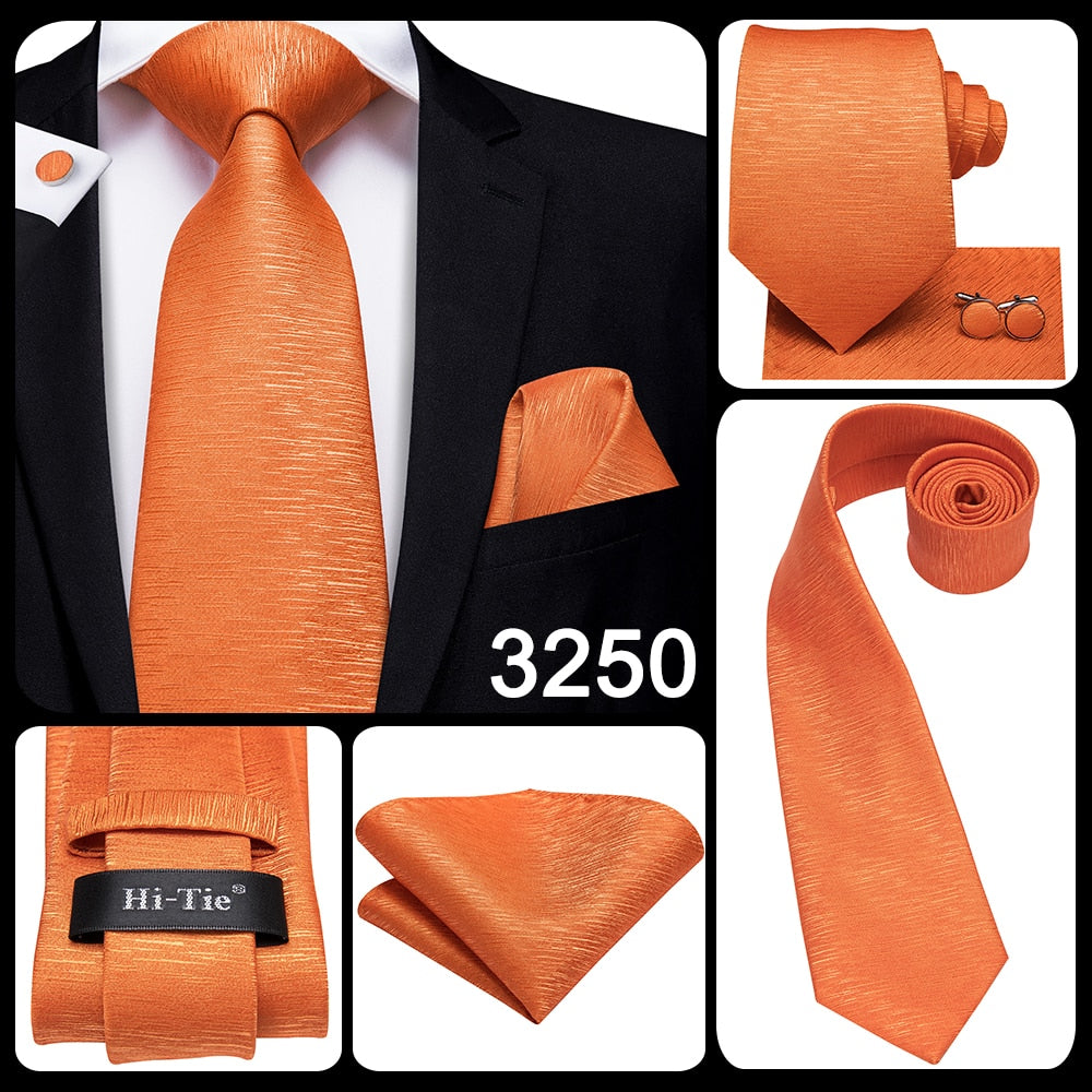 3 Piece Men's 8.5cm Tie Solid Orange Neck Ties Set Boutonniere Pocket Square Cufflink Gift Box for Wedding Party Suit Cravat The Clothing Company Sydney
