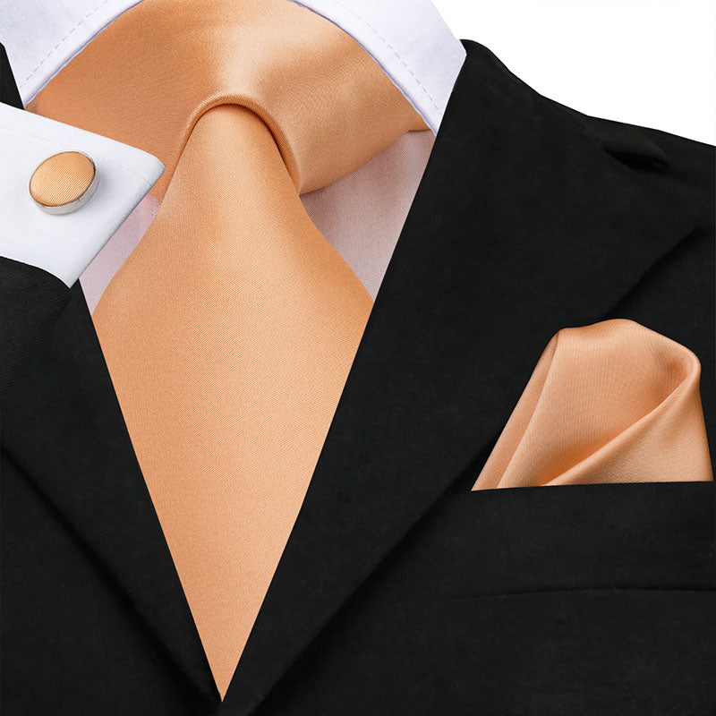 3 Piece Men's 8.5cm Tie Solid Orange Neck Ties Set Boutonniere Pocket Square Cufflink Gift Box for Wedding Party Suit Cravat The Clothing Company Sydney