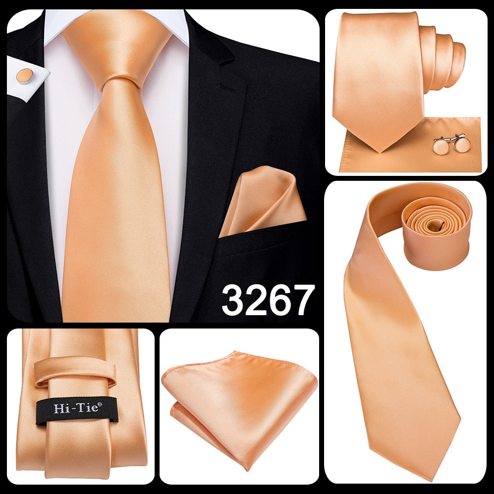 3 Piece Men's 8.5cm Tie Solid Orange Neck Ties Set Boutonniere Pocket Square Cufflink Gift Box for Wedding Party Suit Cravat The Clothing Company Sydney