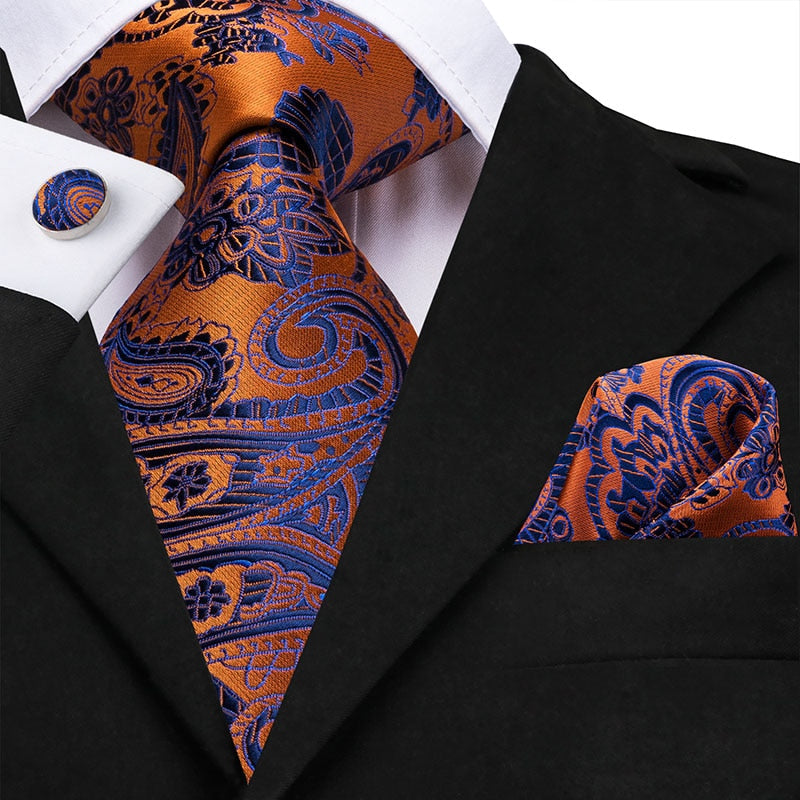 3 Piece Men's 8.5cm Tie Solid Orange Neck Ties Set Boutonniere Pocket Square Cufflink Gift Box for Wedding Party Suit Cravat The Clothing Company Sydney
