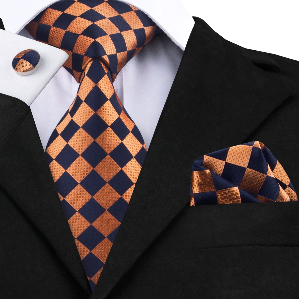 3 Piece Men's 8.5cm Tie Solid Orange Neck Ties Set Boutonniere Pocket Square Cufflink Gift Box for Wedding Party Suit Cravat The Clothing Company Sydney
