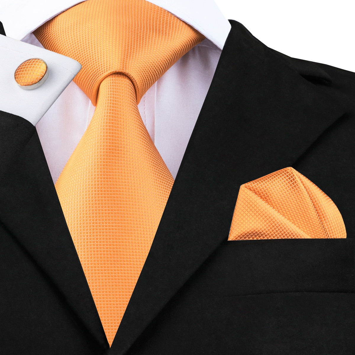 3 Piece Men's 8.5cm Tie Solid Orange Neck Ties Set Boutonniere Pocket Square Cufflink Gift Box for Wedding Party Suit Cravat The Clothing Company Sydney
