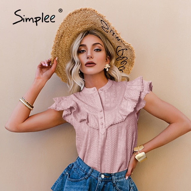 Elegant ruffled lace women blouse spring Embroidery button band collar shirt summer top The Clothing Company Sydney