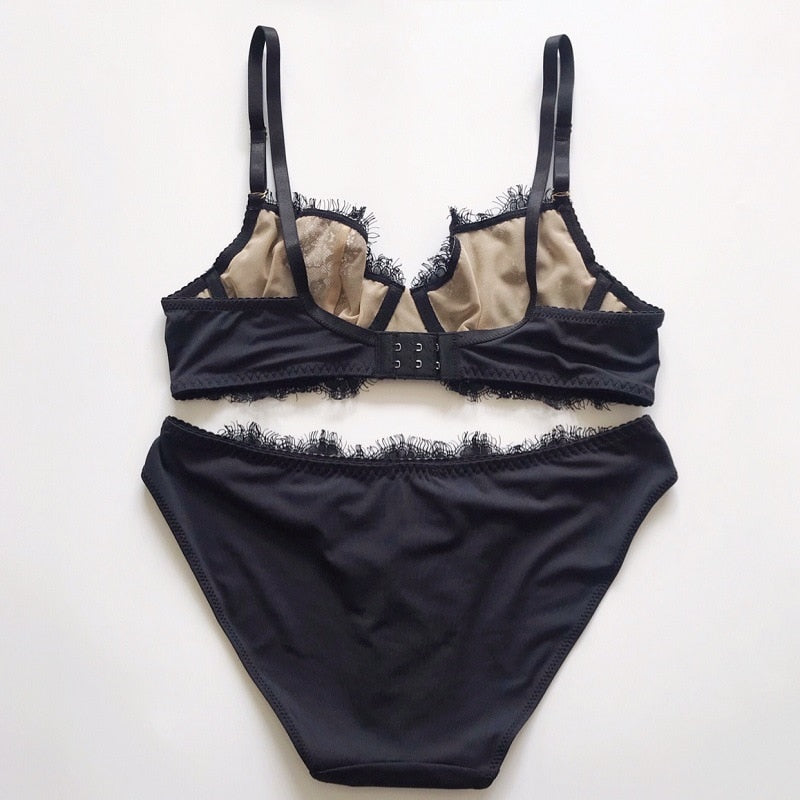 2 Piece Underwear Eyelash lace Bralette Brassiere Bra Push Up Bras and Panties Sexy Lingerie Set The Clothing Company Sydney