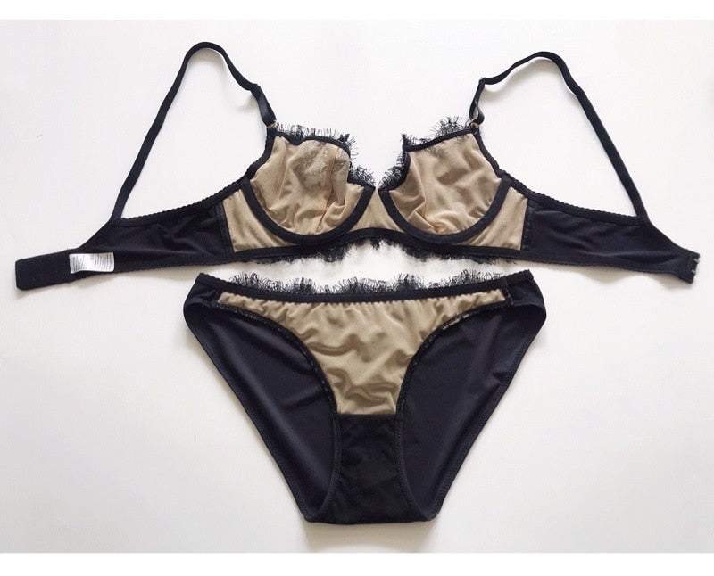2 Piece Underwear Eyelash lace Bralette Brassiere Bra Push Up Bras and Panties Sexy Lingerie Set The Clothing Company Sydney
