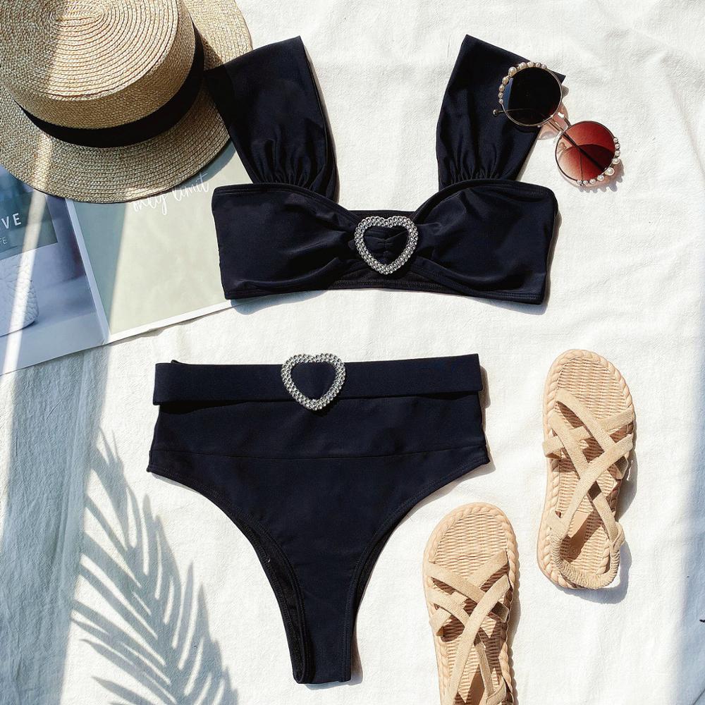 Black Red High Waist Bikini Solid Swimwear Swimsuit Push Up Bikini Ruffled Bathing Suits Summer Beach Wear Two Piece The Clothing Company Sydney