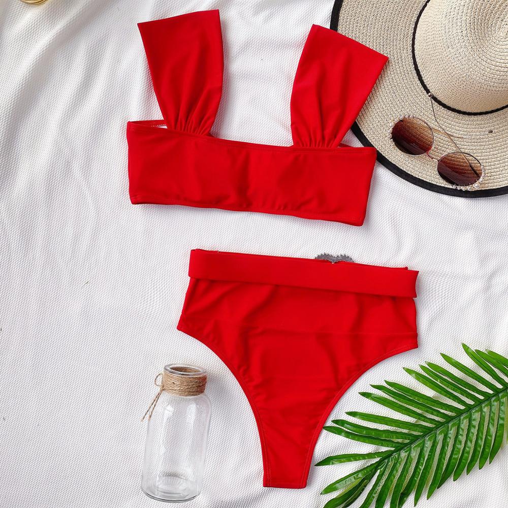 Black Red High Waist Bikini Solid Swimwear Swimsuit Push Up Bikini Ruffled Bathing Suits Summer Beach Wear Two Piece The Clothing Company Sydney