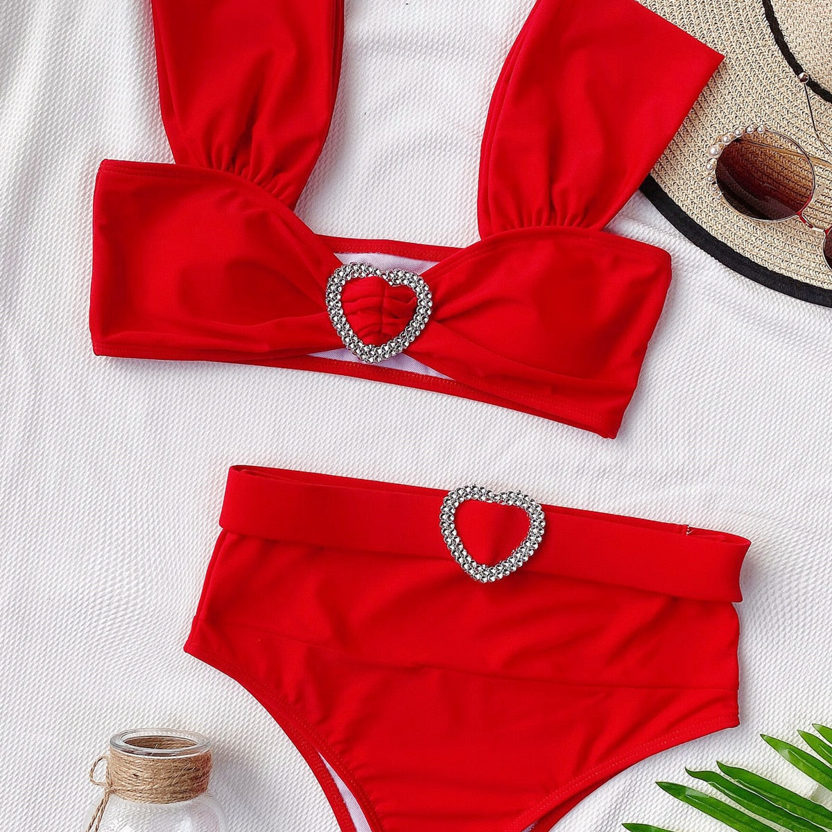 Black Red High Waist Bikini Solid Swimwear Swimsuit Push Up Bikini Ruffled Bathing Suits Summer Beach Wear Two Piece The Clothing Company Sydney