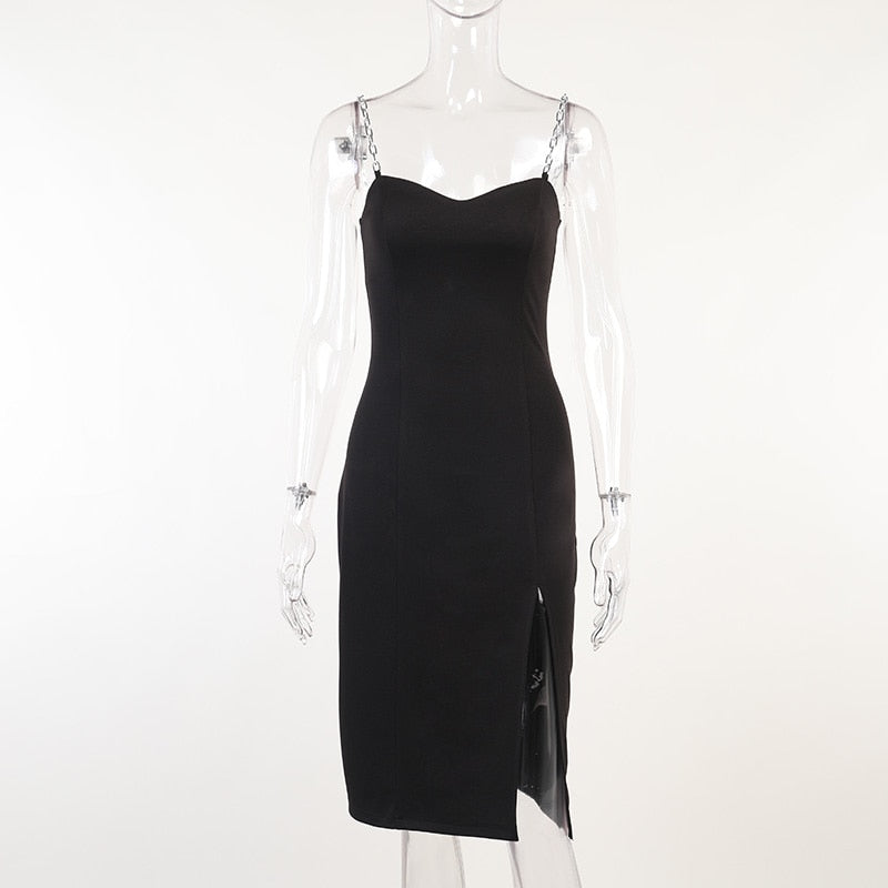 Elegant Chain Strapless Sleeveless Solid Basic Split Knee-Length Bodycon Summer Dress The Clothing Company Sydney