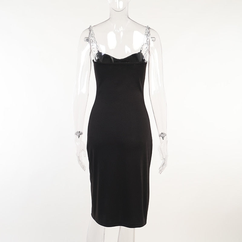 Elegant Chain Strapless Sleeveless Solid Basic Split Knee-Length Bodycon Summer Dress The Clothing Company Sydney