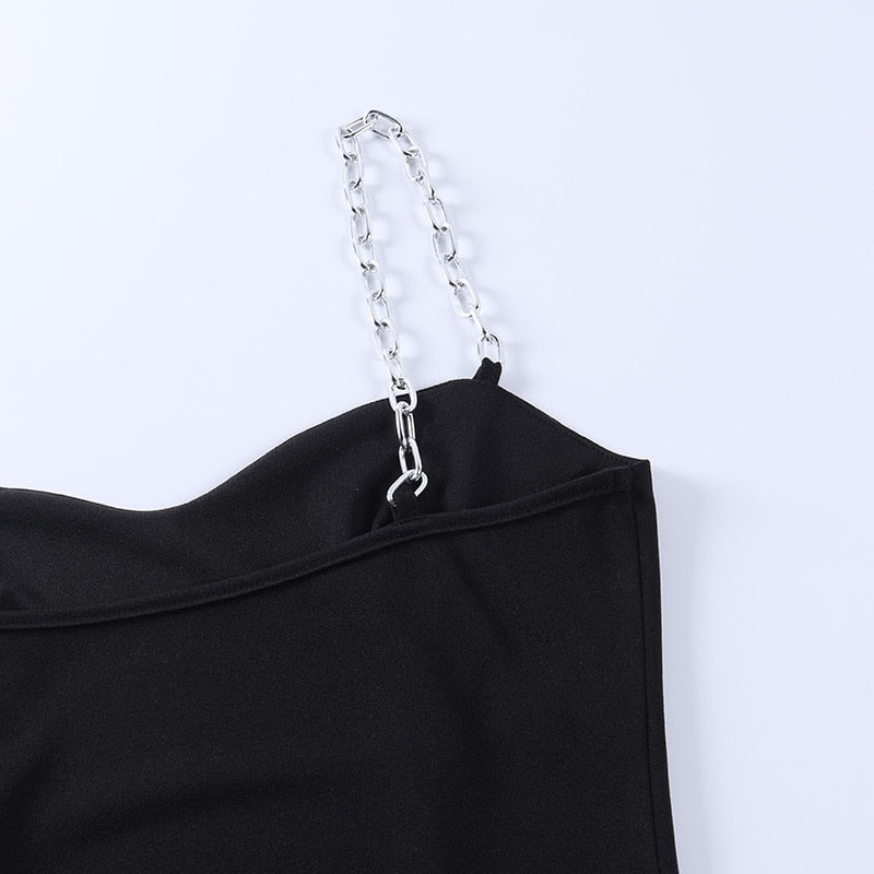 Elegant Chain Strapless Sleeveless Solid Basic Split Knee-Length Bodycon Summer Dress The Clothing Company Sydney