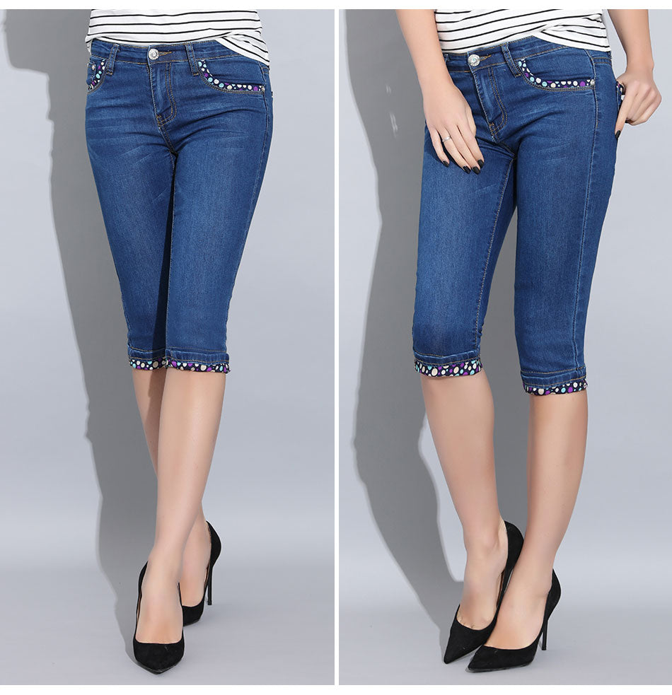 Denim Skinny Capris Pants Stretch Fashion Polka Dot Elastic Knee Length Jeans The Clothing Company Sydney