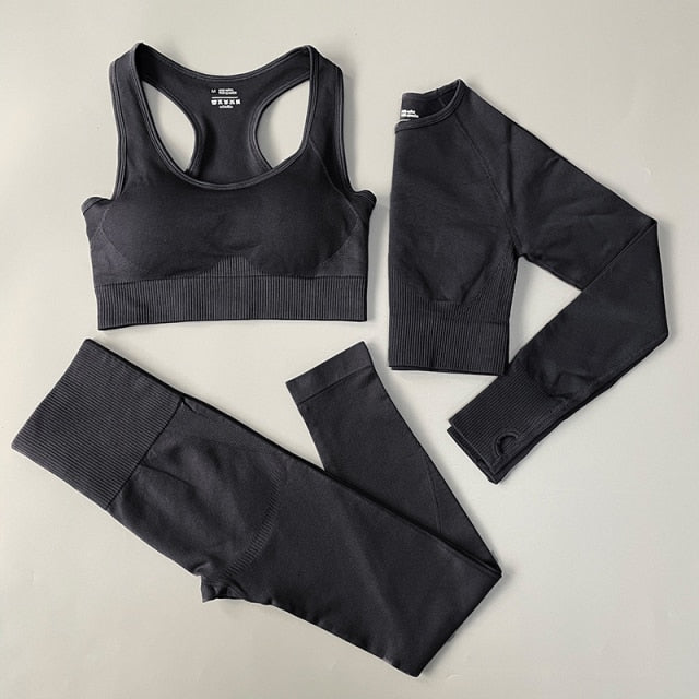 3 Piece Fitness Women Yoga Set Seamless Sportswear workout sport leggings+top+Bra Gym Set Woman Gym Clothing shorts sets 2021 HOT The Clothing Company Sydney