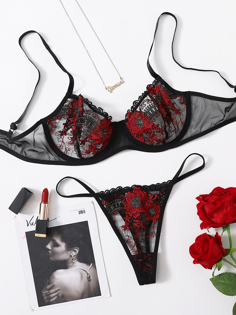 2 piece Floral Embroidery Lace Underwear Set Underwire Push Up Bra Underwear Lingerie Set The Clothing Company Sydney