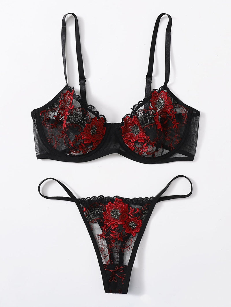 2 piece Floral Embroidery Lace Underwear Set Underwire Push Up Bra Underwear Lingerie Set The Clothing Company Sydney