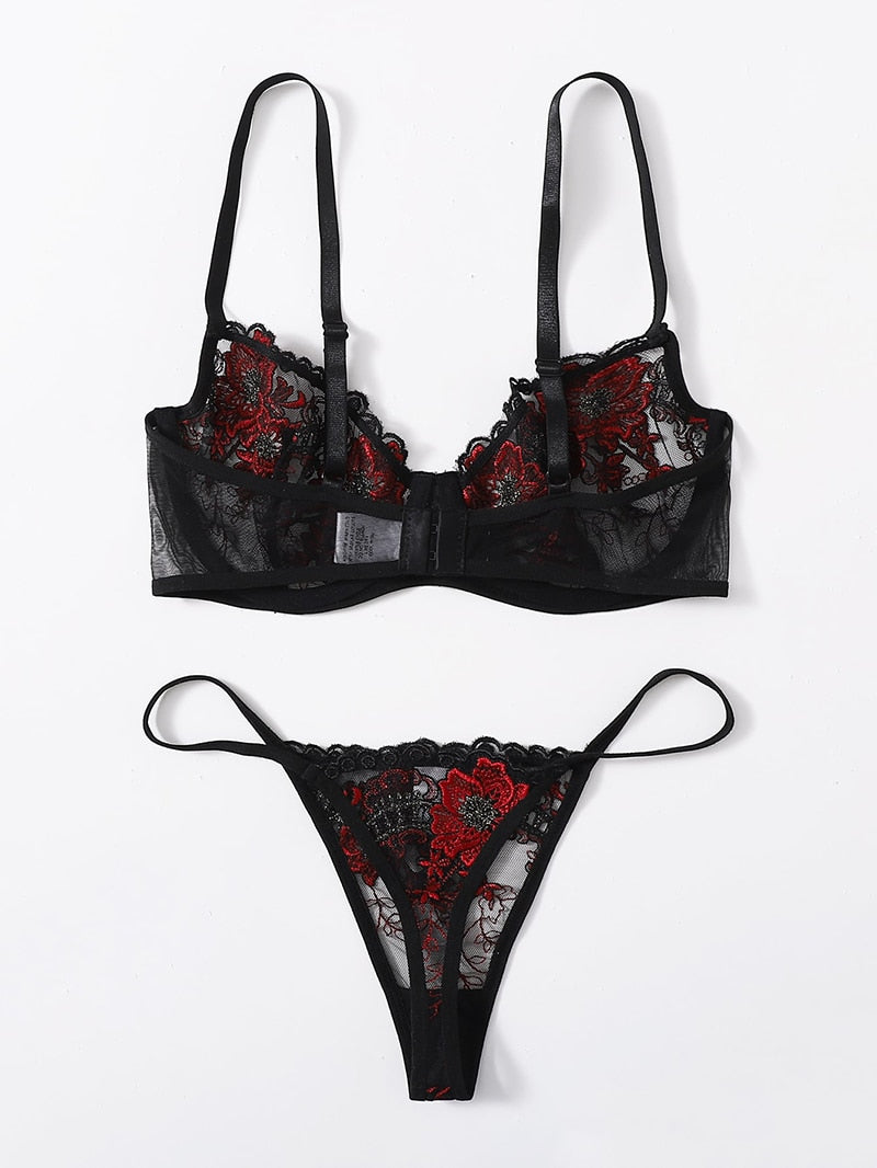 2 piece Floral Embroidery Lace Underwear Set Underwire Push Up Bra Underwear Lingerie Set The Clothing Company Sydney