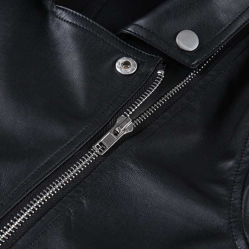 Street Motorcycle Faux Leather Womens Zipper Cropped Coat Outerwear Autumn Basic Jackets The Clothing Company Sydney