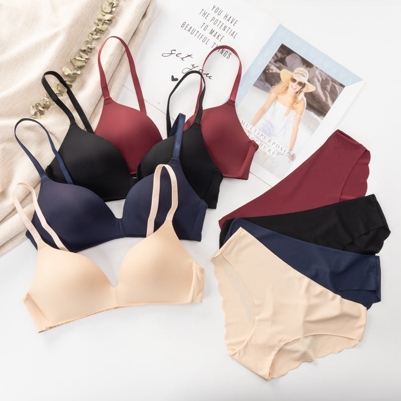 2 Piece Seamless Bra Underwear Push Up Wireless Lingerie Adjusted-straps Simple Style Comfortable Brief Undies Set The Clothing Company Sydney