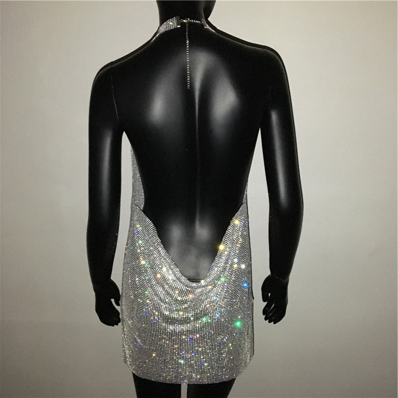 Deep V Neck Crystal Luxury Rhinestone Halter Club Party Backless Split Mini Dresses The Clothing Company Sydney
