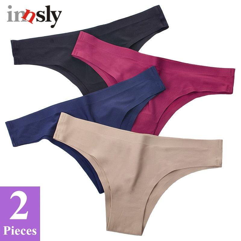 2 Pack Underwear Panties Seamless Big Size Low Rise Sexy Women Ice Silk Bikini Briefs Solid T-Back Tanga Lingerie The Clothing Company Sydney