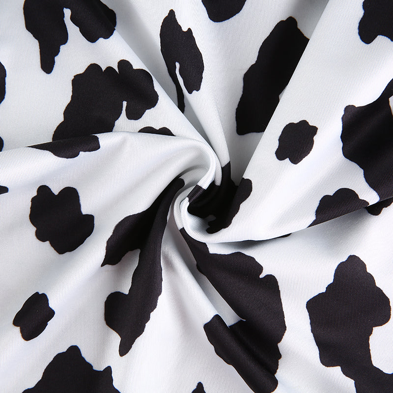 Cow Print Pattern Print Crop Top Long Sleeve Slim Fit Holiday Fashion Casual Short T Shirt Streetwear The Clothing Company Sydney