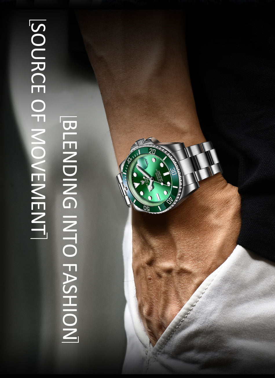 Mens Automatic Mechanical Tourbillon Clock Fashion Sport Diving Watch 100ATM Waterproof Luminous Watches The Clothing Company Sydney