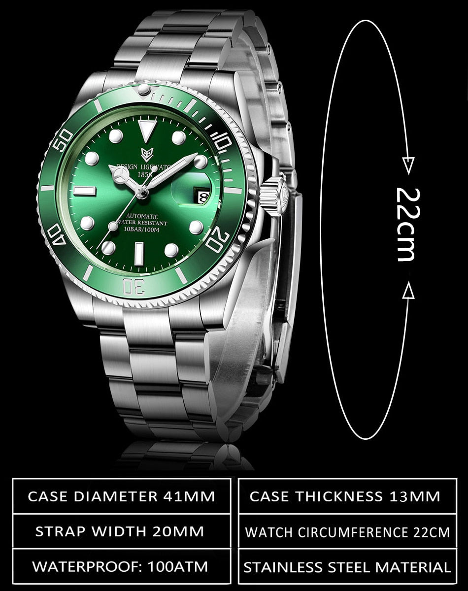 Mens Automatic Mechanical Tourbillon Clock Fashion Sport Diving Watch 100ATM Waterproof Luminous Watches The Clothing Company Sydney
