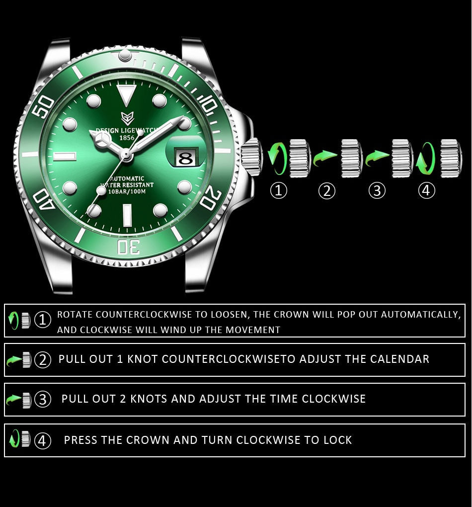 Mens Automatic Mechanical Tourbillon Clock Fashion Sport Diving Watch 100ATM Waterproof Luminous Watches The Clothing Company Sydney