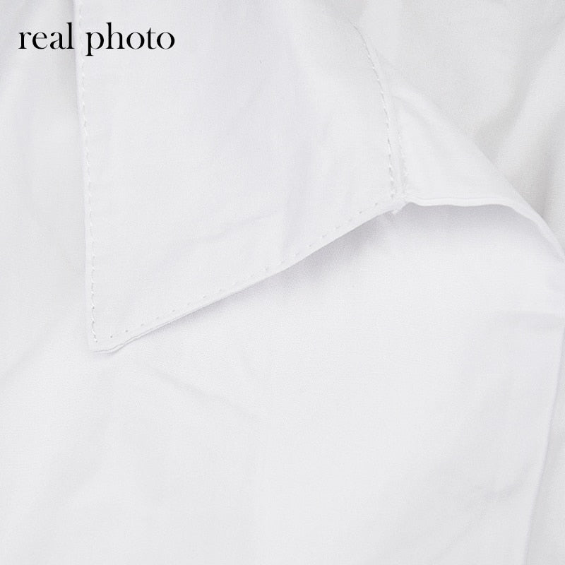 Button Ruched White Puff Sleeve Blouse Shirts Women's Long Sleeve Crop Blouses Solid Top The Clothing Company Sydney