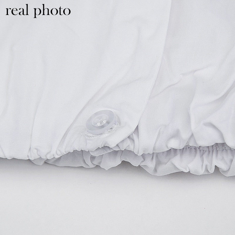 Button Ruched White Puff Sleeve Blouse Shirts Women's Long Sleeve Crop Blouses Solid Top The Clothing Company Sydney