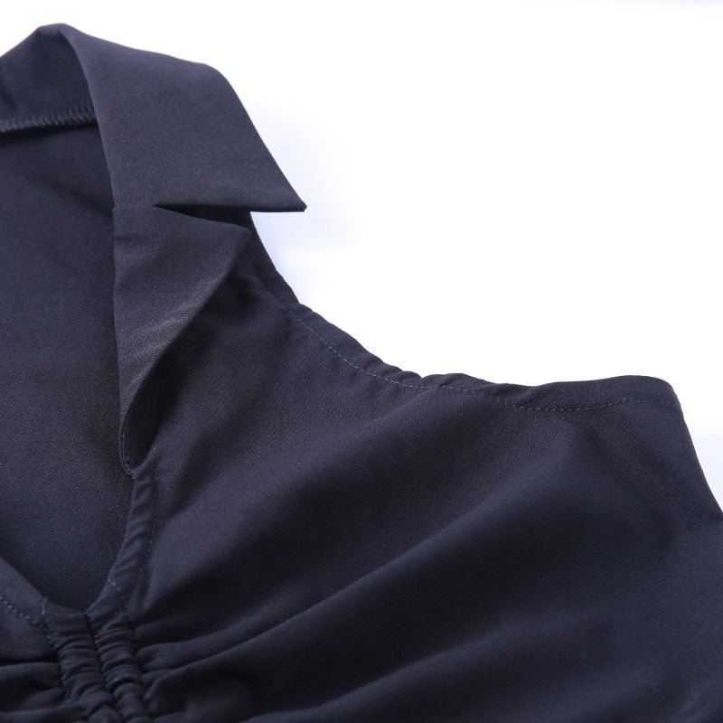 Deep V-Neck Sleeveless Tank Top Women Summer Crop Tops Ruched Drawstring Black Fashion Skinny Elastic Streetwear The Clothing Company Sydney