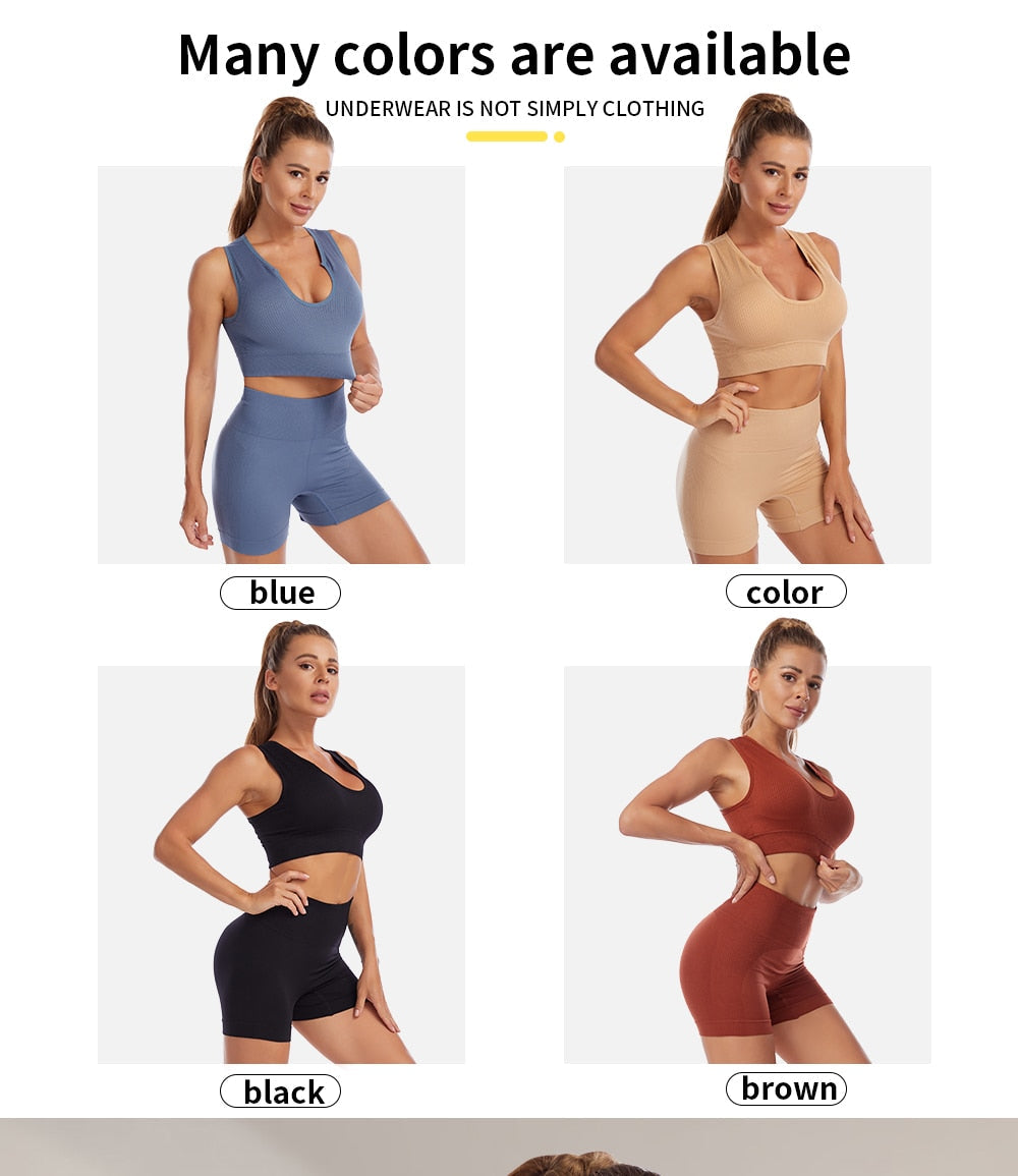 2 Piece Yoga Set Gym Set Workout Seamless Leggings Sports Bra Suit Female Clothing High Waist Shorts Set The Clothing Company Sydney