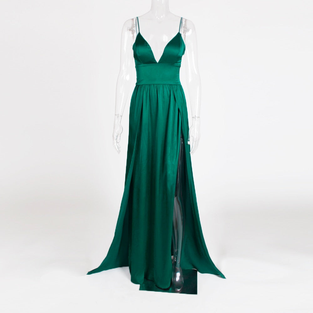 Double Split Green Long Prom Satin V Neck Empire Sleeveless Maxi Summer Red Floor Length Dresses The Clothing Company Sydney