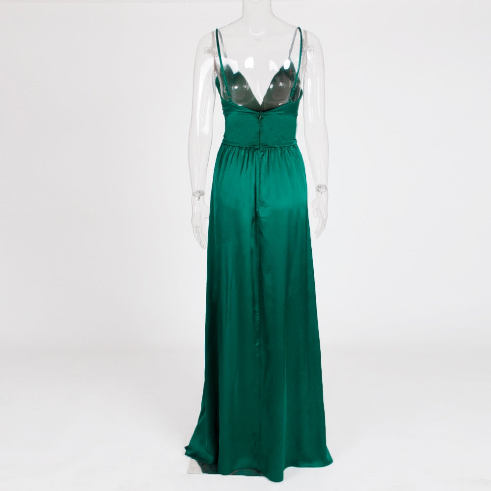 Double Split Green Long Prom Satin V Neck Empire Sleeveless Maxi Summer Red Floor Length Dresses The Clothing Company Sydney