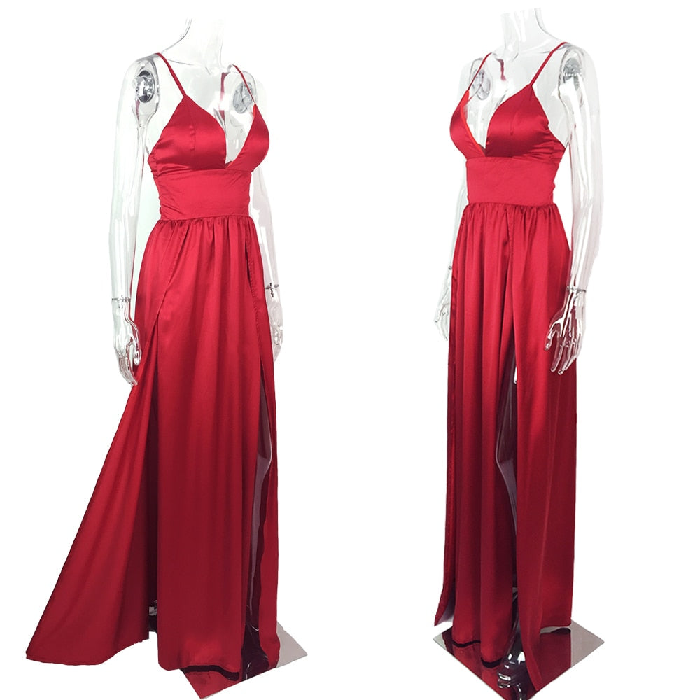Double Split Green Long Prom Satin V Neck Empire Sleeveless Maxi Summer Red Floor Length Dresses The Clothing Company Sydney