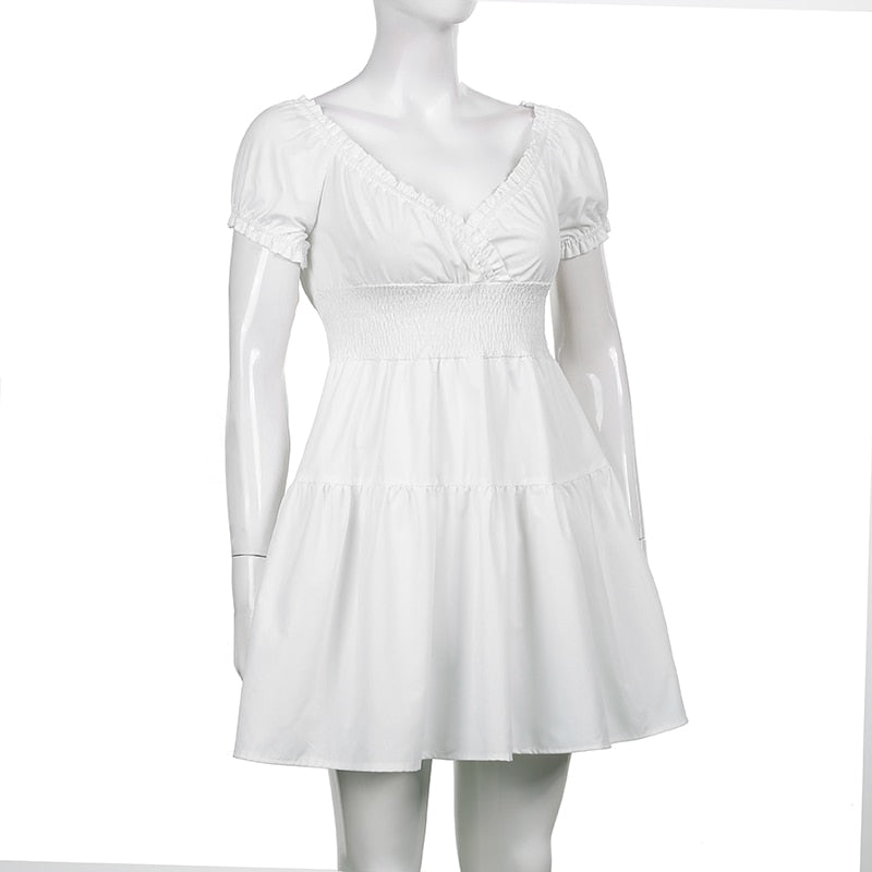 V Neck Fashion Ruched Short Sleeve Summer Causal Dresses A-Line Frills Sundress Mini Dress The Clothing Company Sydney