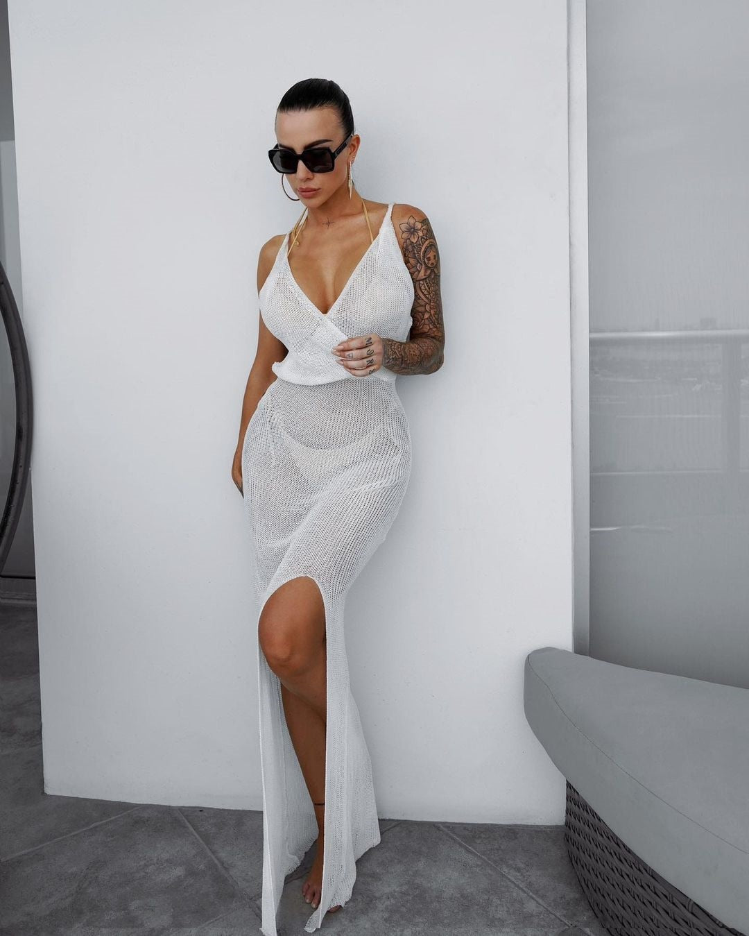 Crochet Beach Maxi See Through Plunge Backless Bandage Sleeveless Lacing Split Long Dresses The Clothing Company Sydney