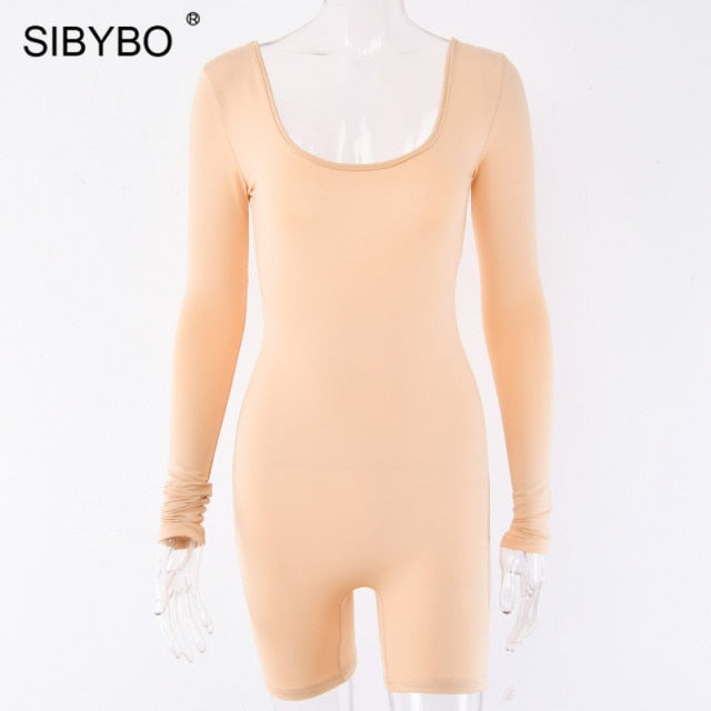 Black Long Sleeve Slim Playsuit Spring O-Neck Backless Sexy Rompers Jumpsuit Casual Body Tops Overalls The Clothing Company Sydney