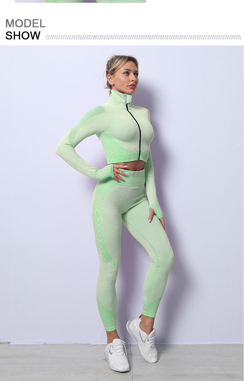 2/3 Piece Seamless Women Yoga Set Workout Sportswear Gym Clothing Fitness Long Sleeve Crop Top High Waist Leggings Sports Suits The Clothing Company Sydney