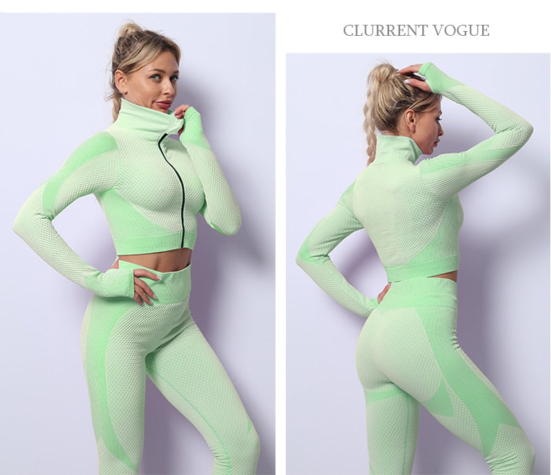 2/3 Piece Seamless Women Yoga Set Workout Sportswear Gym Clothing Fitness Long Sleeve Crop Top High Waist Leggings Sports Suits The Clothing Company Sydney