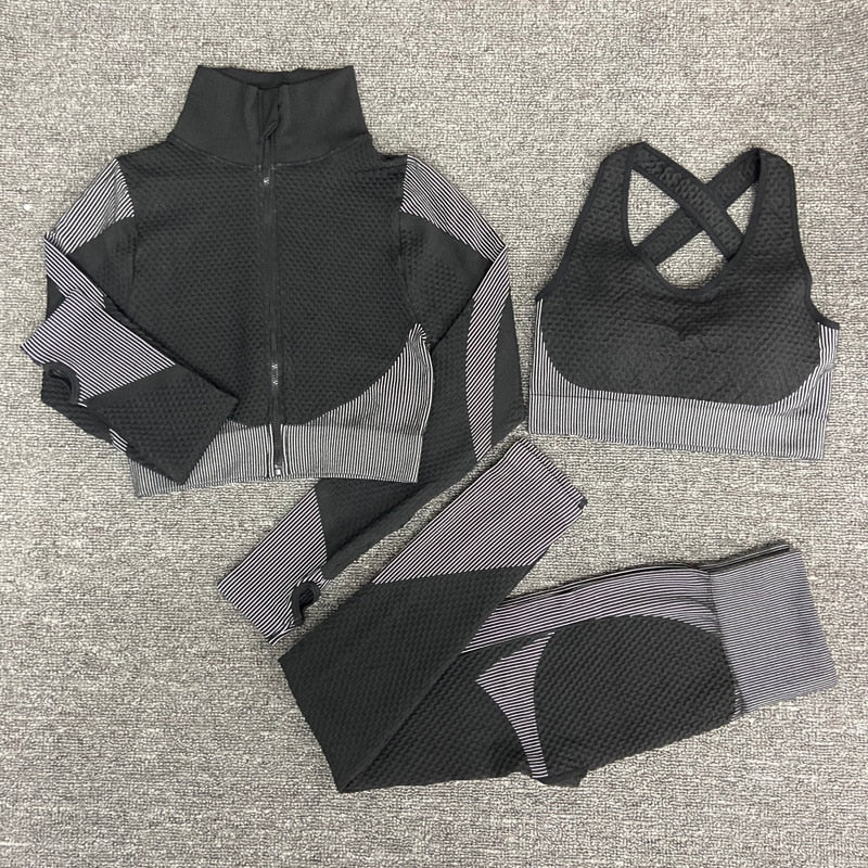 2/3 Piece Seamless Women Yoga Set Workout Sportswear Gym Clothing Fitness Long Sleeve Crop Top High Waist Leggings Sports Suits The Clothing Company Sydney