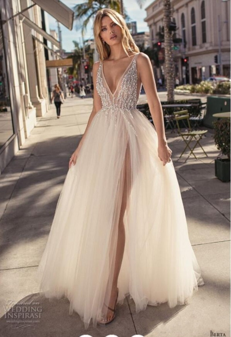Tulle Evening Gown Backless V-Neck High Split Prom Party Gowns Custom Made Special Occasion Dresses The Clothing Company Sydney