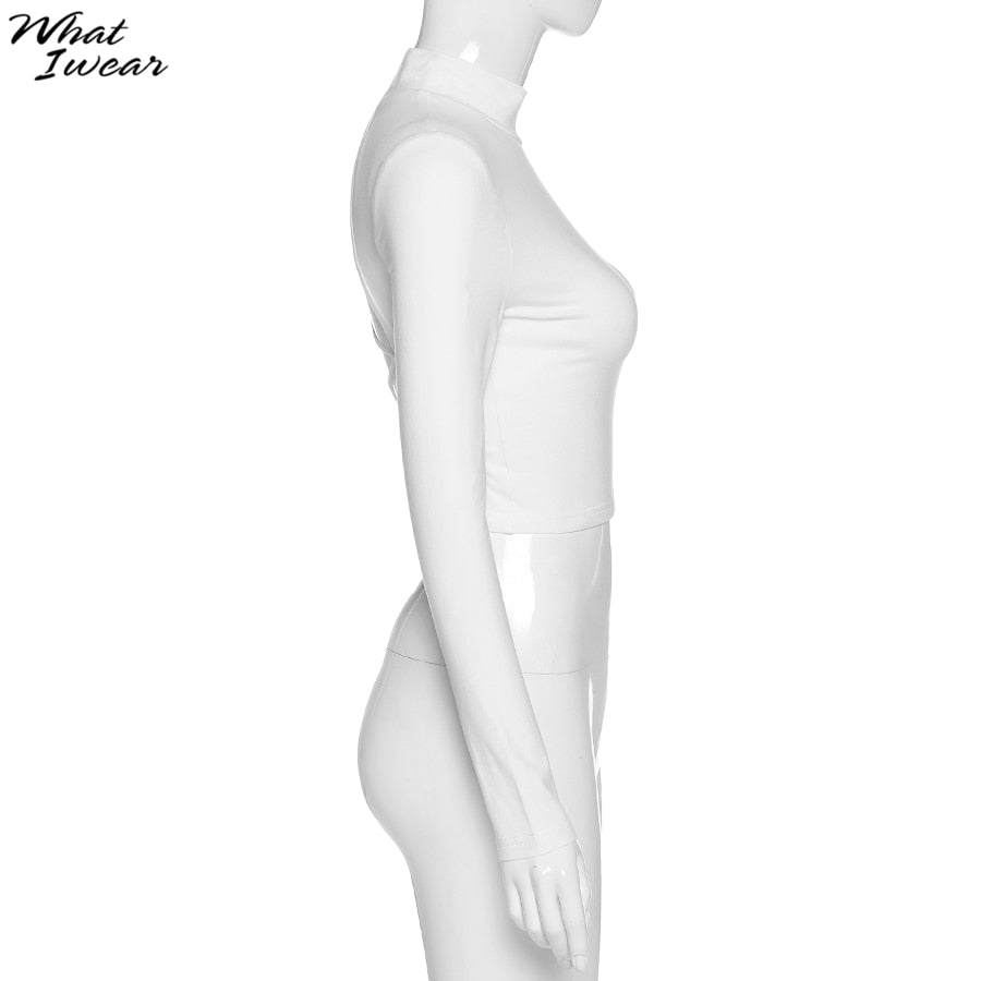 Cotton mix hollow out sexy tshirt bandage backless long sleeve tops slim bodycon streetwear The Clothing Company Sydney