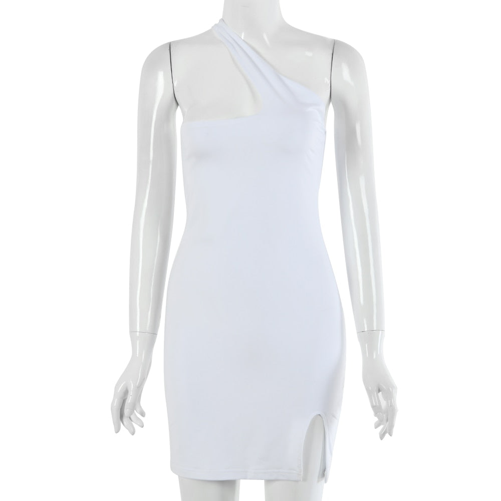 Lace Up Bandage Cross Slit Mini One Shoulder Sleeveless Bodycon Backless Streetwear Party Club Dress The Clothing Company Sydney