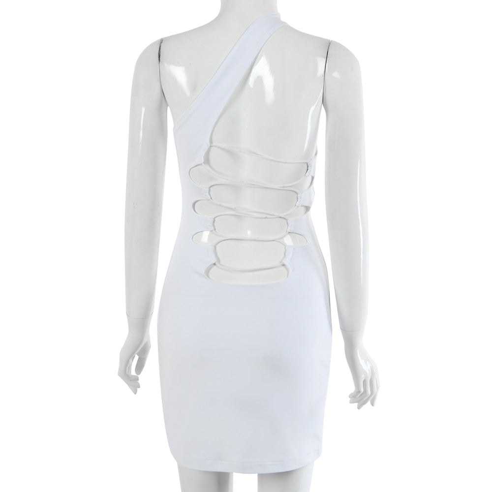 Lace Up Bandage Cross Slit Mini One Shoulder Sleeveless Bodycon Backless Streetwear Party Club Dress The Clothing Company Sydney