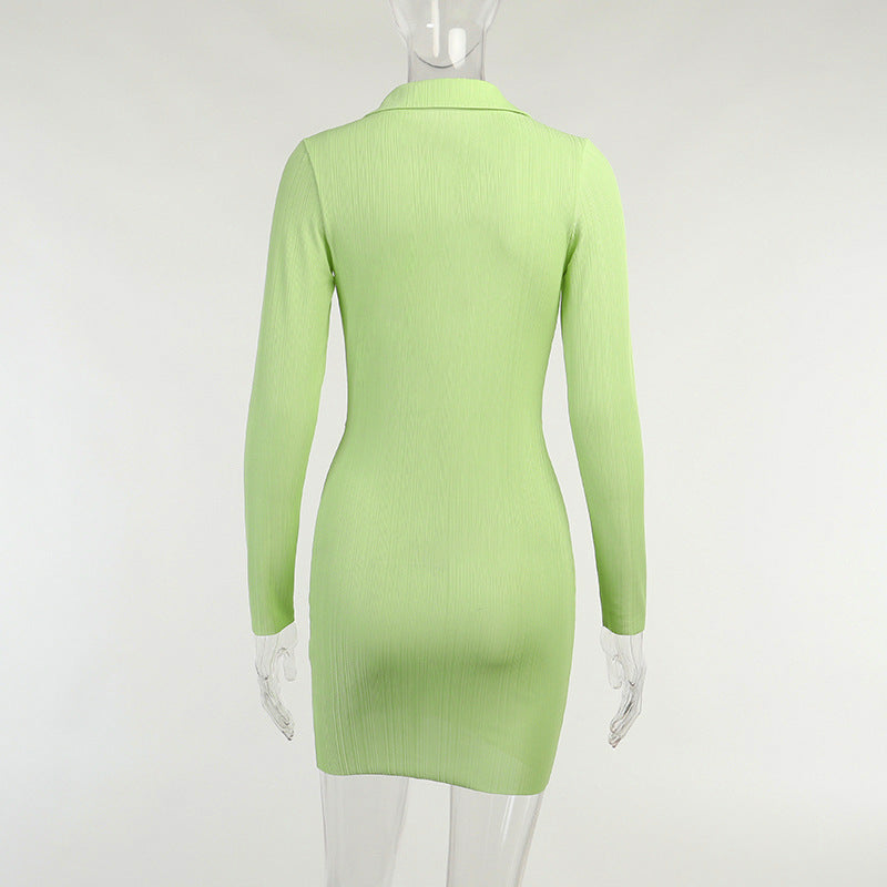 Autumn Fashion Turn-Down Collar Shirt Ruched V Neck Long Sleeve Button Up Mini Dress The Clothing Company Sydney