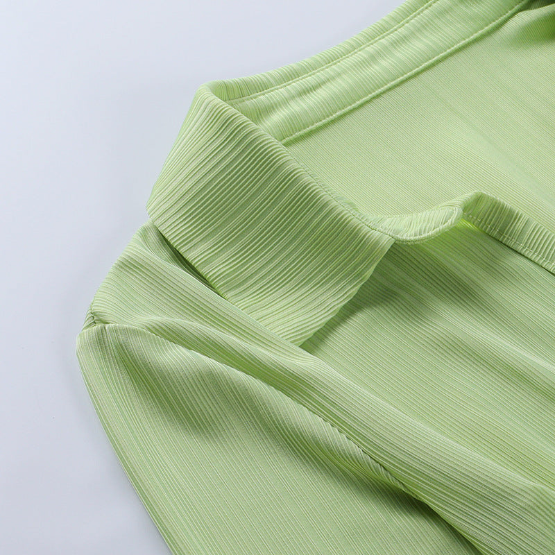 Autumn Fashion Turn-Down Collar Shirt Ruched V Neck Long Sleeve Button Up Mini Dress The Clothing Company Sydney